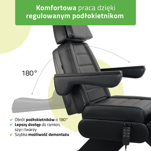 Fotel kosmetyczny z regulacją elektryczną Leo PRO 4, czarny - 3 silniki