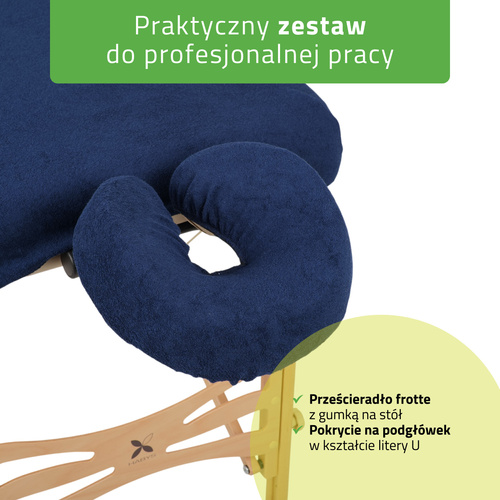 Zestaw - Prześcieradło frotte 1cz. na stoły składane 70-75/180-185, pokrycie frotte na podgłówek granatowe