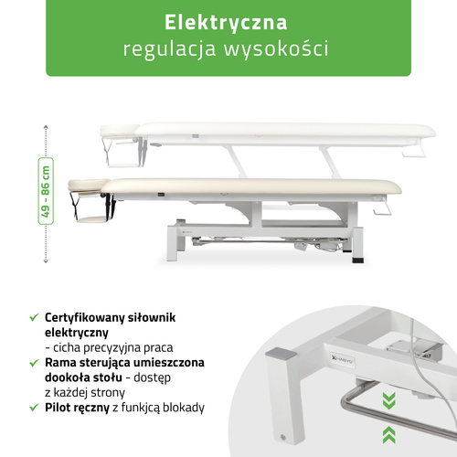 Stół rehabilitacyjny, do masażu, elektryczny Fortis 1 - pilot ręczny, rama sterująca, beżowo biały