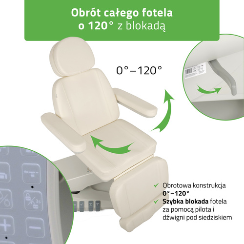 Fotel kosmetyczny z regulacja elektryczną Luxoria PRO 5, Snow White