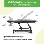 Stół rehabilitacyjny, do masażu, elektryczny Fortis 5 Ergo - pilot ręczny, rama sterująca, szaro czarny