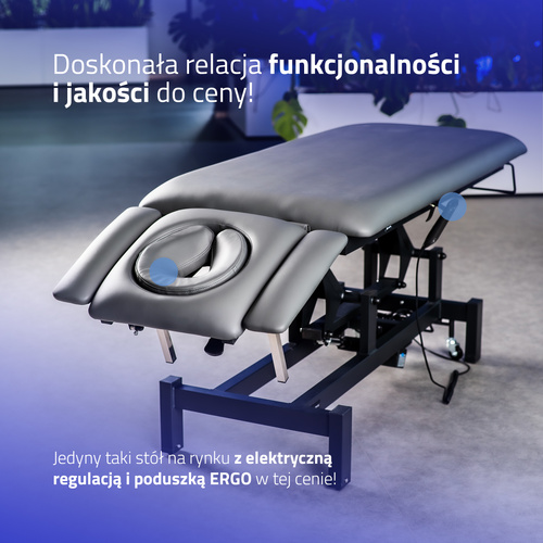 Stół rehabilitacyjny, do masażu, elektryczny Fortis 4 Ergo - pilot ręczny, szaro czarny