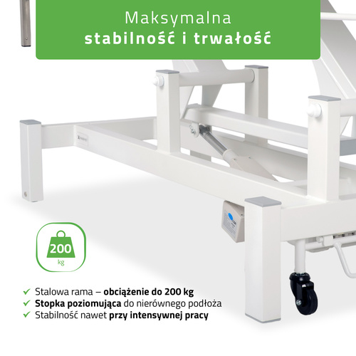 Stół rehabilitacyjny, do masażu, elektryczny Fortis 4 Ergo - pilot ręczny, szaro biały