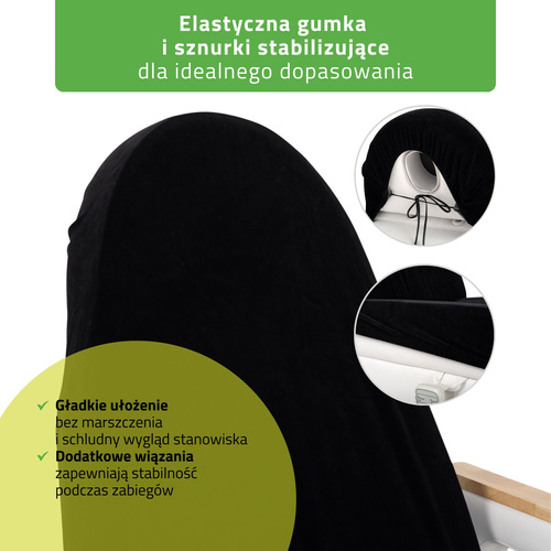 Prześcieradło welurowe z gumką i sznurkami na fotel kosmetyczny czarne