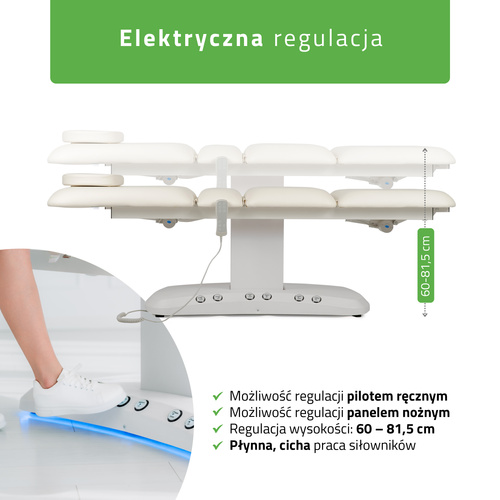 Łóżko kosmetyczne elektryczne z podgrzewaniem Serenity PRO 4 do masażu i zabiegów SPA - 3 silniki   