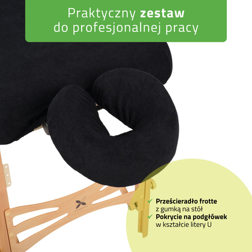 Zestaw - Prześcieradło frotte 1cz. na stoły składane 70-75/180-185, pokrycie frotte na podgłówek czarne