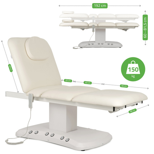 Łóżko kosmetyczne elektryczne z podgrzewaniem Serenity PRO 4 do masażu i zabiegów SPA - 3 silniki   