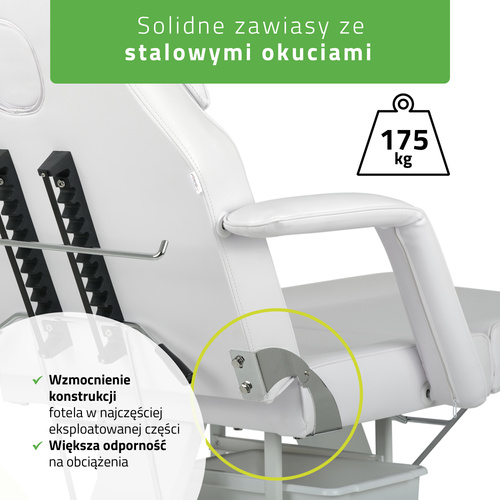 Fotel kosmetyczny wielofunkcyjny ARIA BIANCO z kuwetami – biały