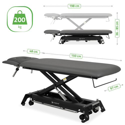Stół rehabilitacyjny, do masażu, elektryczny Evero Cross X4 Ergo – rama sterująca, szaro  czarny