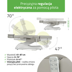 Fotel kosmetyczny z regulacją elektryczną Leo PRO 4, szary - 3 silniki