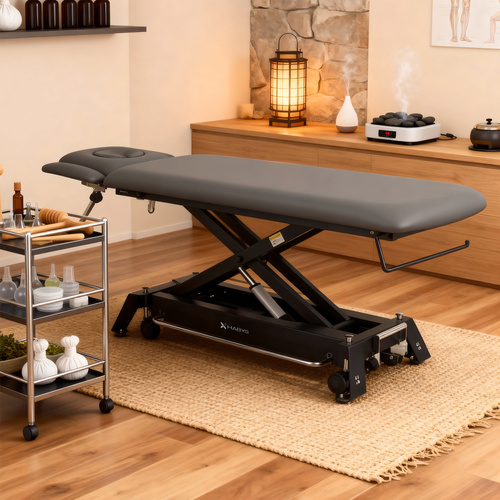 Stół rehabilitacyjny, do masażu, elektryczny Evero Cross X4 Ergo – rama sterująca, szaro  czarny