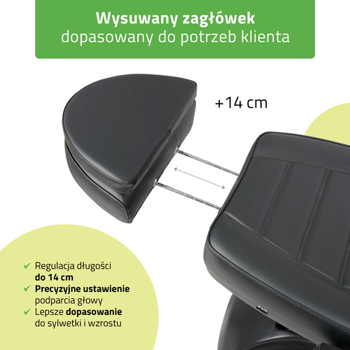 Fotel kosmetyczny z regulacją elektryczną Leo PRO 4, czarny - 3 silniki