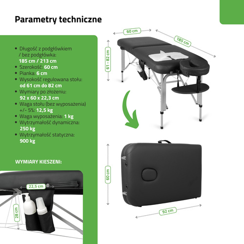 Stół do masażu Vera 60 cm – czarny