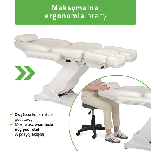 Fotel kosmetyczny z regulacją elektryczną Elara PRO 6P, biały 