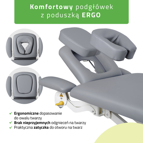 Stół rehabilitacyjny, do masażu, elektryczny Proxima V4 Ergo - pilot ręczny, rama sterująca, szaro biały