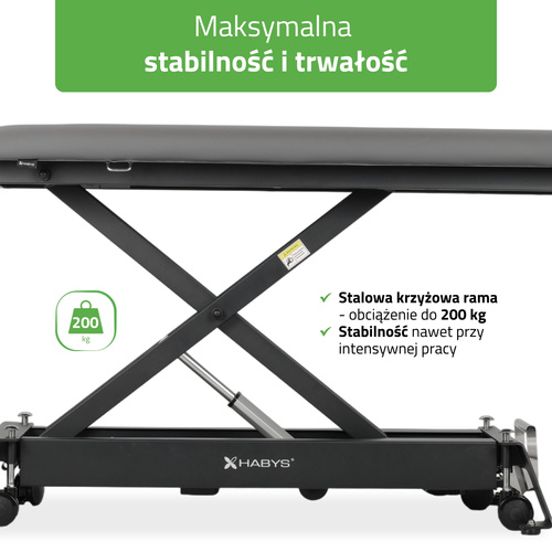 Stół rehabilitacyjny, do masażu, elektryczny Evero Cross X4 Ergo – pilot ręczny, szaro  czarny