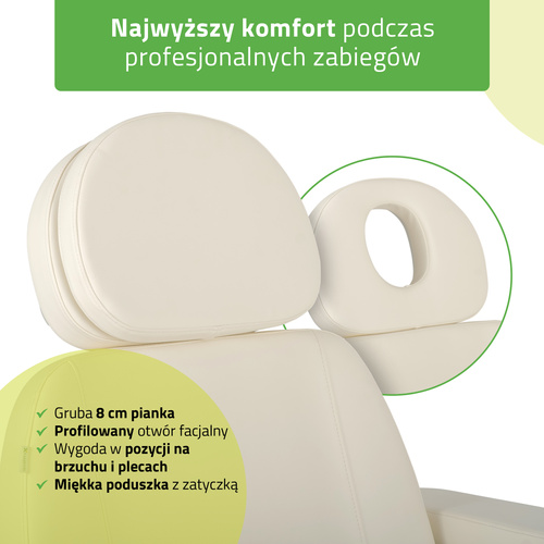 Fotel kosmetyczny z regulacja elektryczną Luxoria PRO 5, Snow White