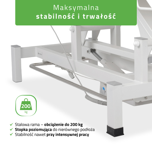 Stół rehabilitacyjny, do masażu, elektryczny Fortis 1 - pilot ręczny, rama sterująca, beżowo biały