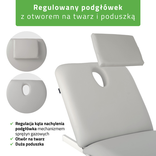 Stół rehabilitacyjny, do masażu, elektryczny Fortis 2 - pilot ręczny, rama sterująca, szaro biały