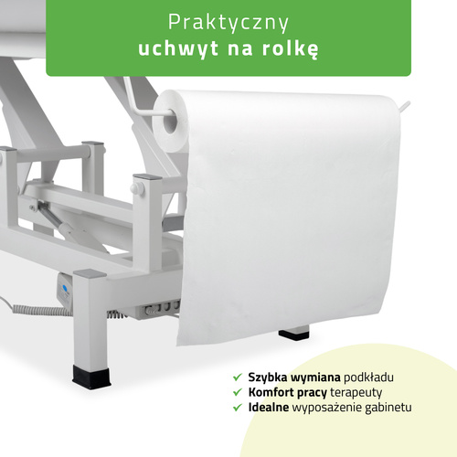 Stół rehabilitacyjny, do masażu, elektryczny Fortis 2 - pilot ręczny, szaro biały