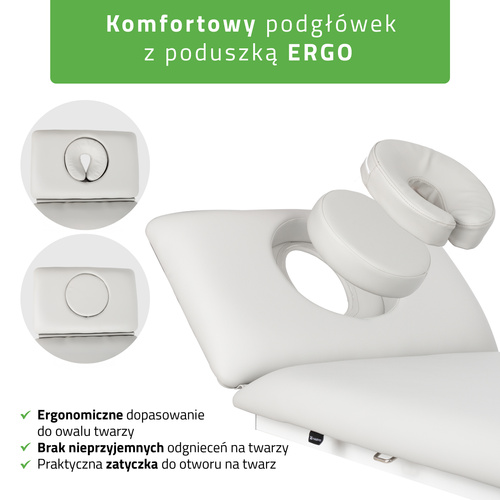 Stół rehabilitacyjny, do masażu, elektryczny Fortis 2 Ergo - pilot ręczny, szaro biały
