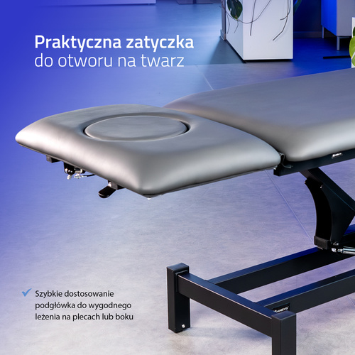 Stół rehabilitacyjny, do masażu, elektryczny Fortis 2 Ergo - pilot ręczny, szaro czarny