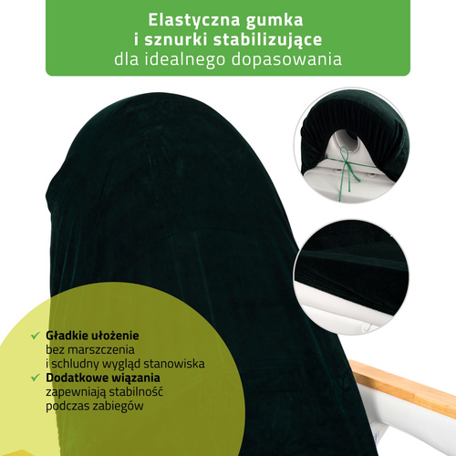 Prześcieradło welurowe z gumką i sznurkami na fotel kosmetyczny butelkowo zielone