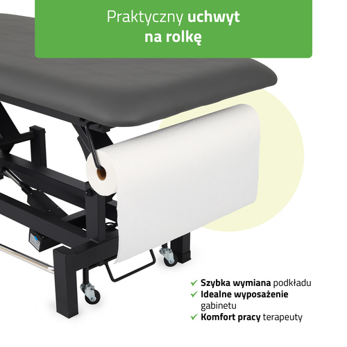 Stół rehabilitacyjny, do masażu, elektryczny Fortis 2 Ergo - pilot ręczny, rama sterująca, szaro czarny