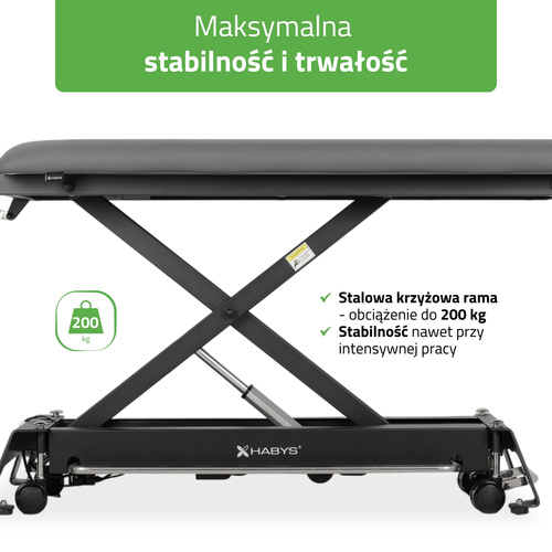 Stół rehabilitacyjny, do masażu, elektryczny Evero Cross X4 Ergo – rama sterująca, szaro  czarny