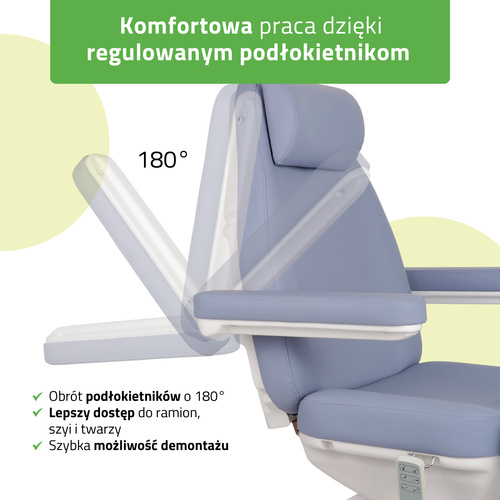 Fotel kosmetyczny z regulacją elektryczną Elara PRO 4, fioletowy - 3 silniki 