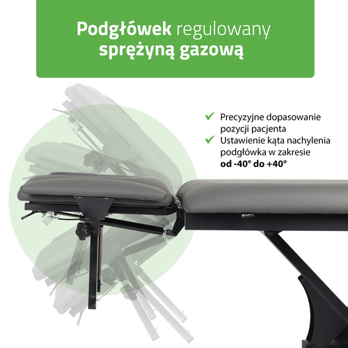 Stół rehabilitacyjny, do masażu, elektryczny Fortis 2 Ergo - pilot ręczny, rama sterująca, szaro czarny