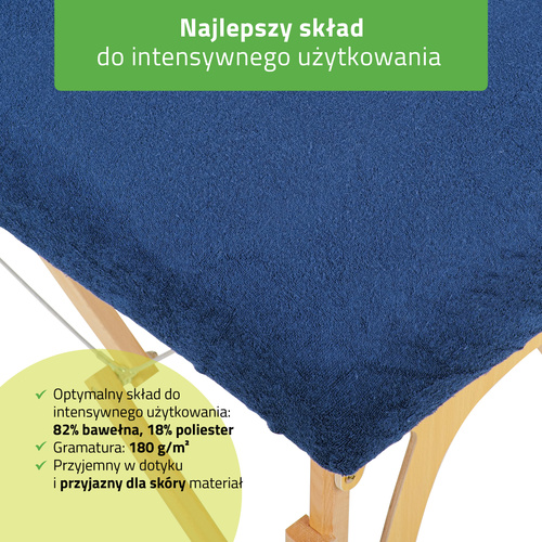 Zestaw - Prześcieradło frotte 1cz. na stoły składane - 60/165, pokrycie frotte na podgłówek granatowe
