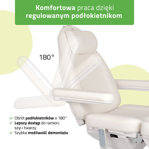 Fotel kosmetyczny z regulacją elektryczną Elara PRO 6P, biały 