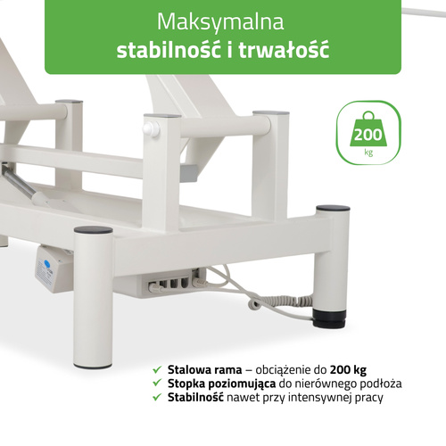 Stół rehabilitacyjny, do masażu elektryczny Optima – pilot ręczny, biały