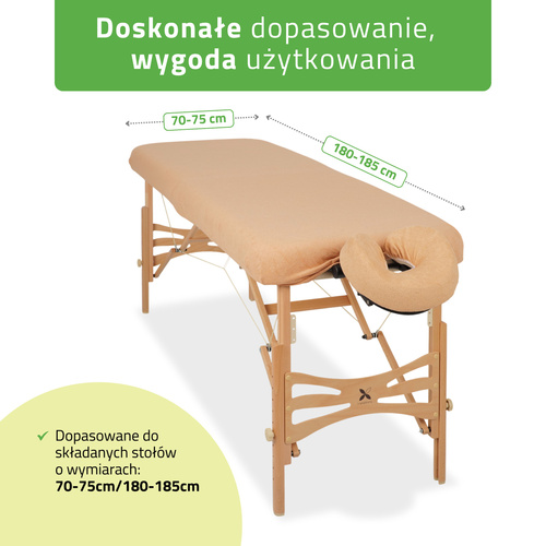 Zestaw - Prześcieradło frotte 1cz. na stoły składane 70-75/180-185, pokrycie frotte na podgłówek beżowe