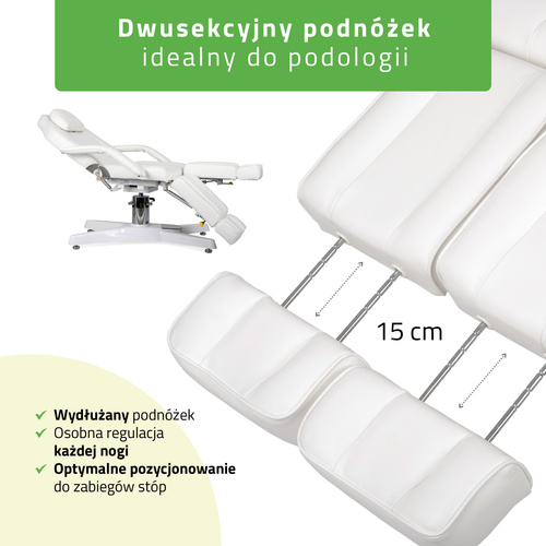 Fotel kosmetyczny hydrauliczny z regulacją pneumatyczną MAX Bianco, biały