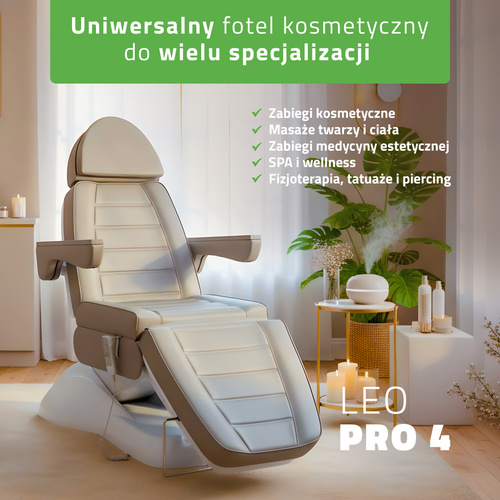 Fotel kosmetyczny z regulacją elektryczną Leo PRO 4, szary - 3 silniki