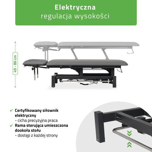 Stół rehabilitacyjny, do masażu, elektryczny Fortis 4 Ergo - pilot ręczny, rama sterująca, szaro czarny