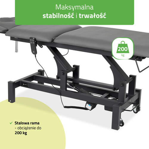 Stół rehabilitacyjny, do masażu, elektryczny Fortis 5 Ergo - pilot ręczny, szaro czarny