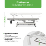Stół rehabilitacyjny, do masażu, elektryczny Fortis 4 Ergo - pilot ręczny, rama sterująca, szaro biały