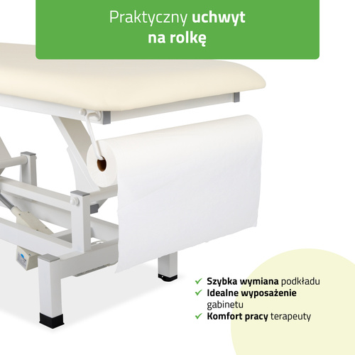 Stół rehabilitacyjny, do masażu, elektryczny Fortis 1 - pilot ręczny, beżowo biały