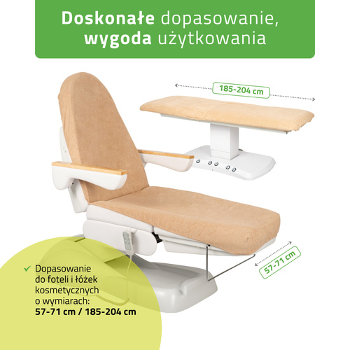 Prześcieradło frotte z gumką i sznurkami na fotel kosmetyczny kremowe latte