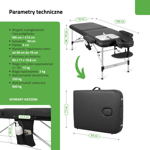Stół do masażu Nadia 70 cm – czarny