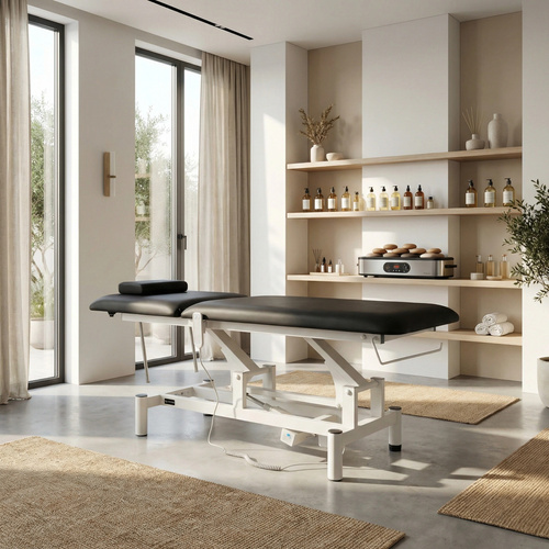 Stół rehabilitacyjny, do masażu elektryczny Optima – pilot ręczny, czarno biały