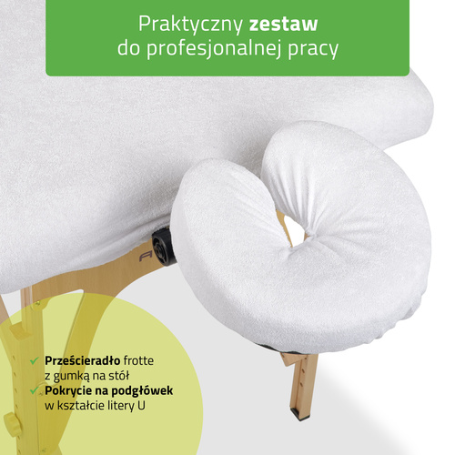 Zestaw - Prześcieradło frotte 1cz. na stoły składane - 60/165, pokrycie frotte na podgłówek białe