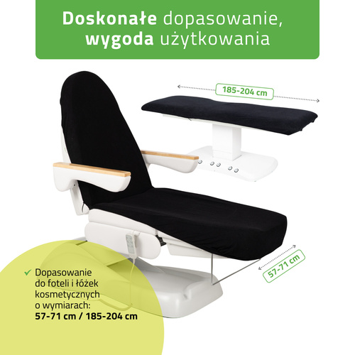 Prześcieradło frotte z gumką i sznurkami na fotel kosmetyczny czarne