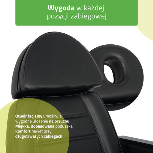 Fotel kosmetyczny z regulacją elektryczną Leo PRO 4, czarny - 3 silniki