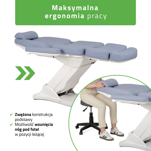 Fotel kosmetyczny z regulacją elektryczną Elara PRO 4, fioletowy - 3 silniki 