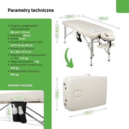Stół do masażu Vera 60 cm – biały