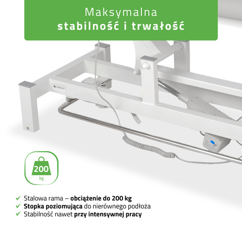Stół rehabilitacyjny, do masażu, elektryczny Fortis 5 Ergo - pilot ręczny, rama sterująca, szaro biały